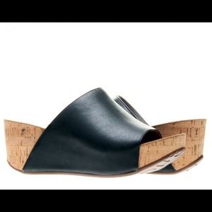 Chocolat Blu Manny Wedge Black leather & cork